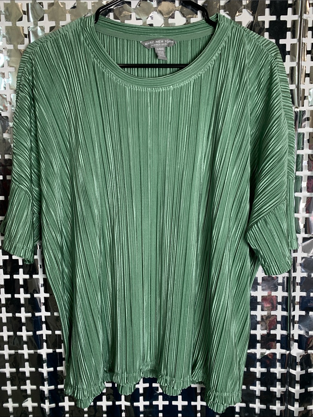 Marc New York Sage Green Pleated Short Sleeve Top